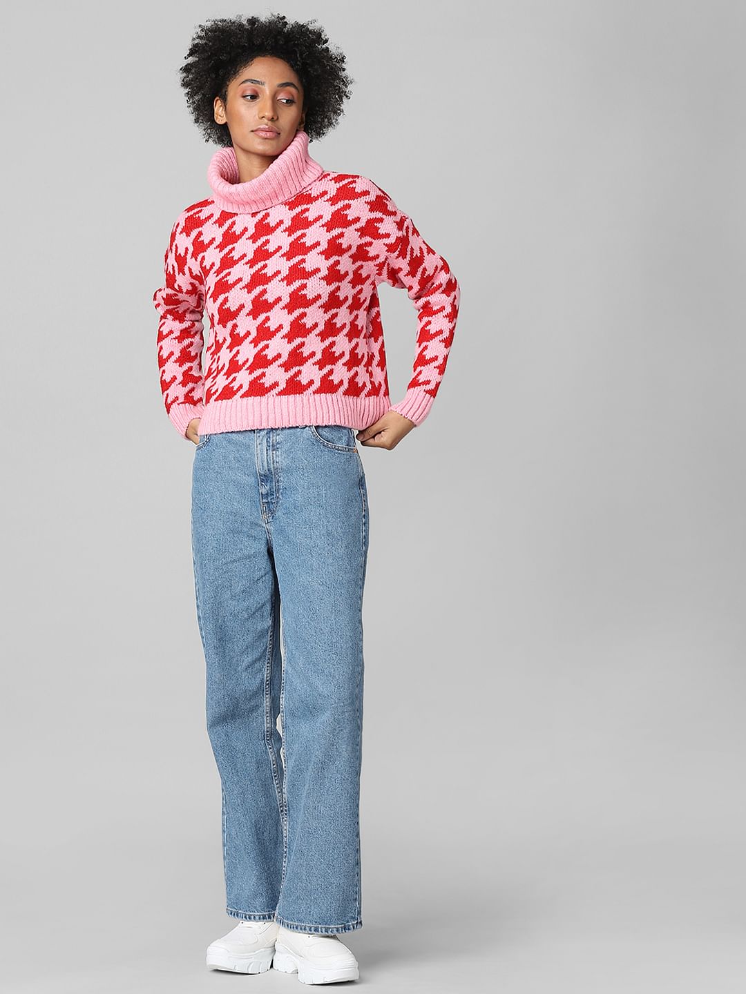 Pink Jacquard Knit Pullover