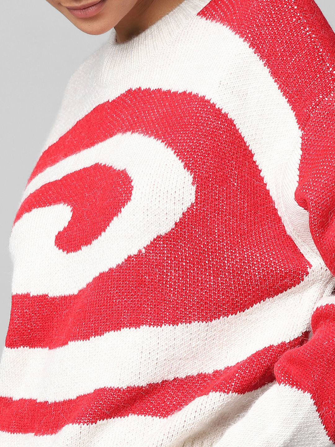 Beige Abstract Print Jacquard-Knit Pullover