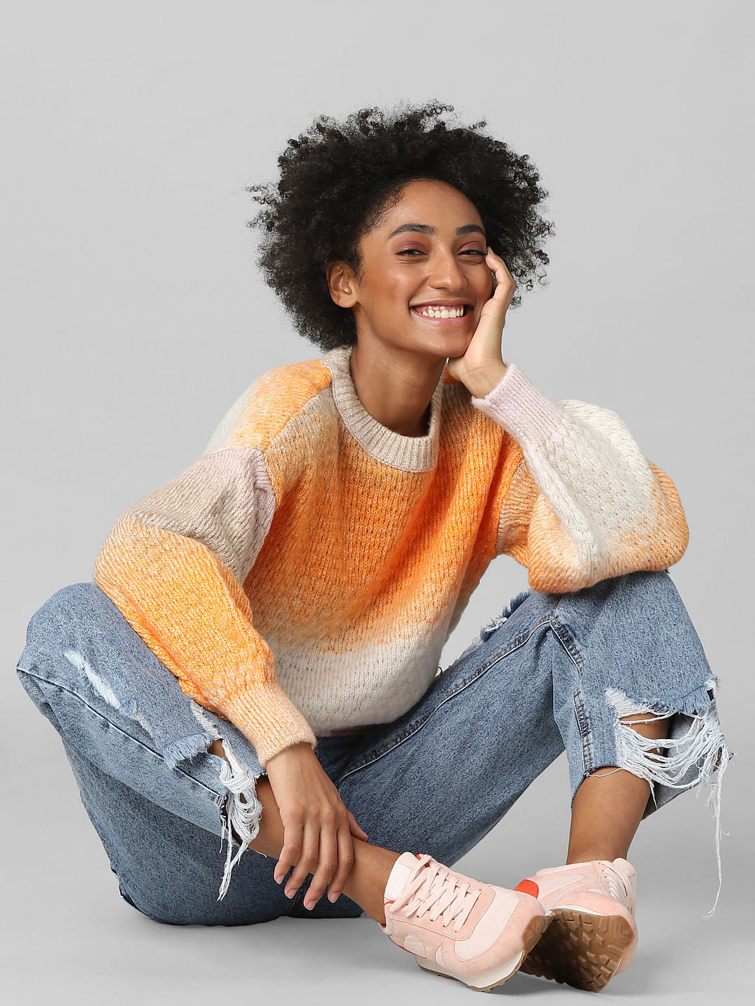 Beige Chunky Colourblocked Pullover