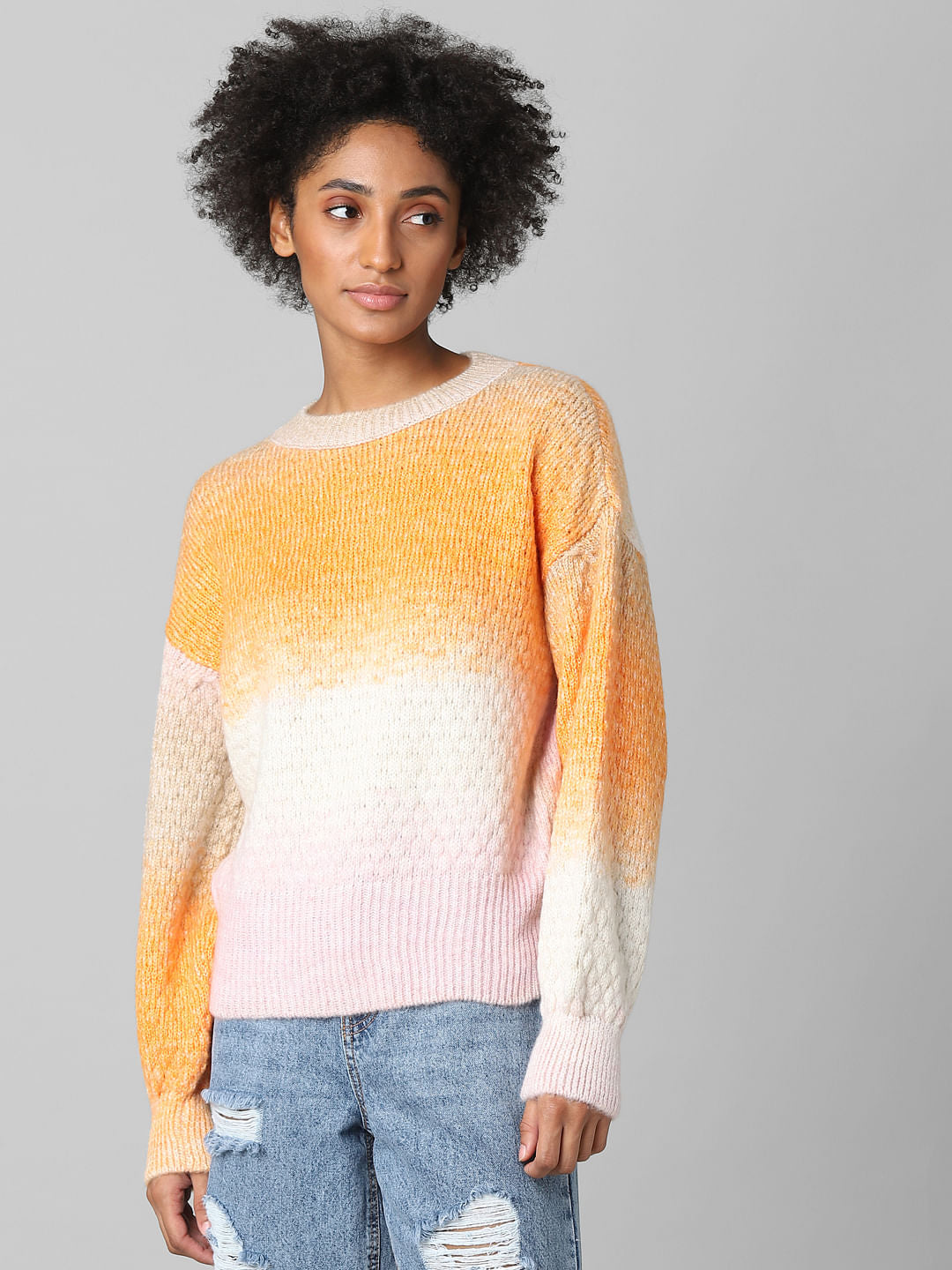 Beige Chunky Colourblocked Pullover