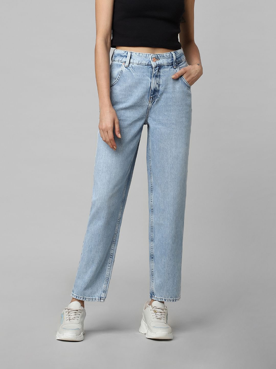 Light Blue High Rise Straight Fit Jeans