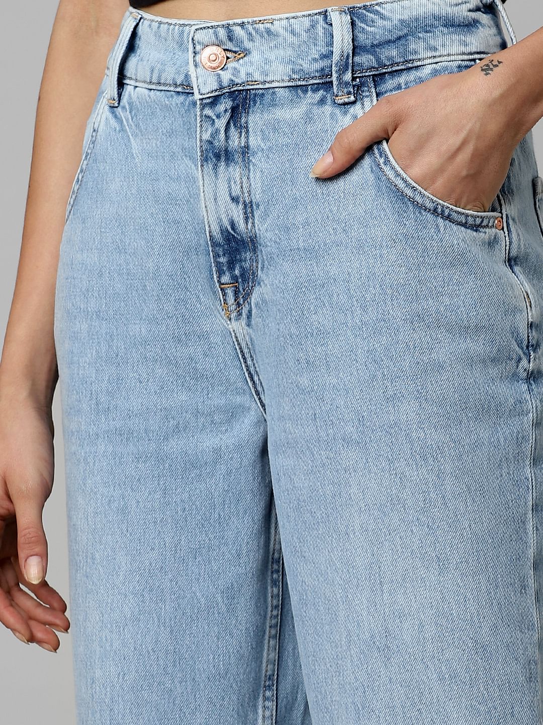 Light Blue High Rise Straight Fit Jeans