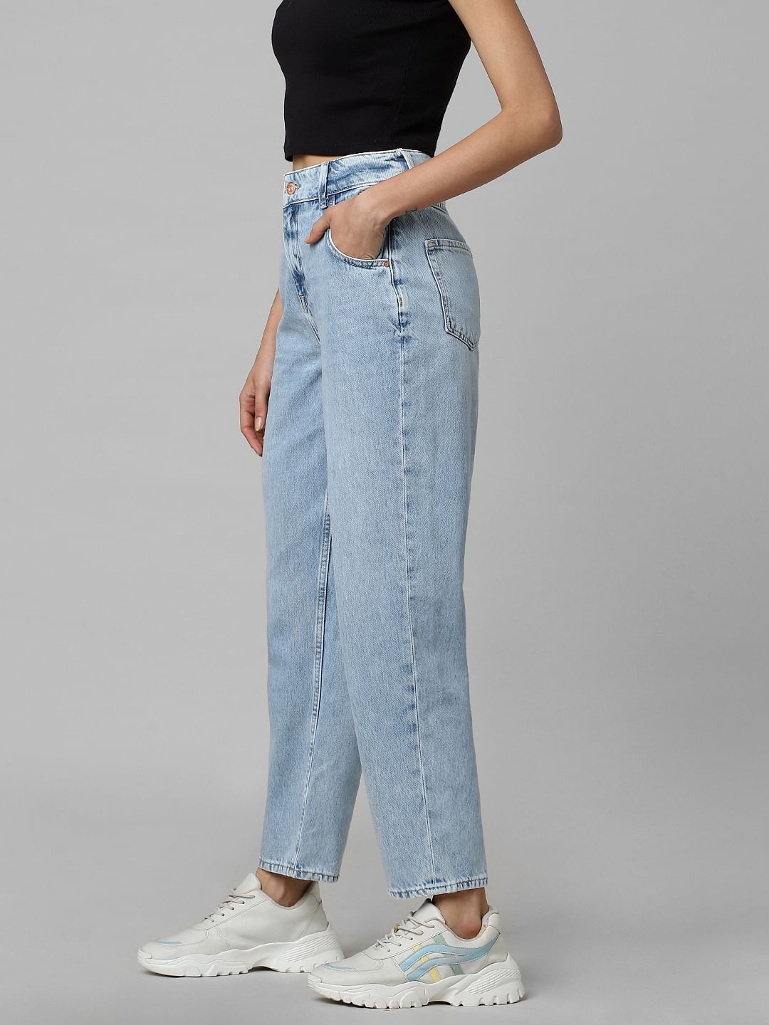 Light Blue High Rise Straight Fit Jeans