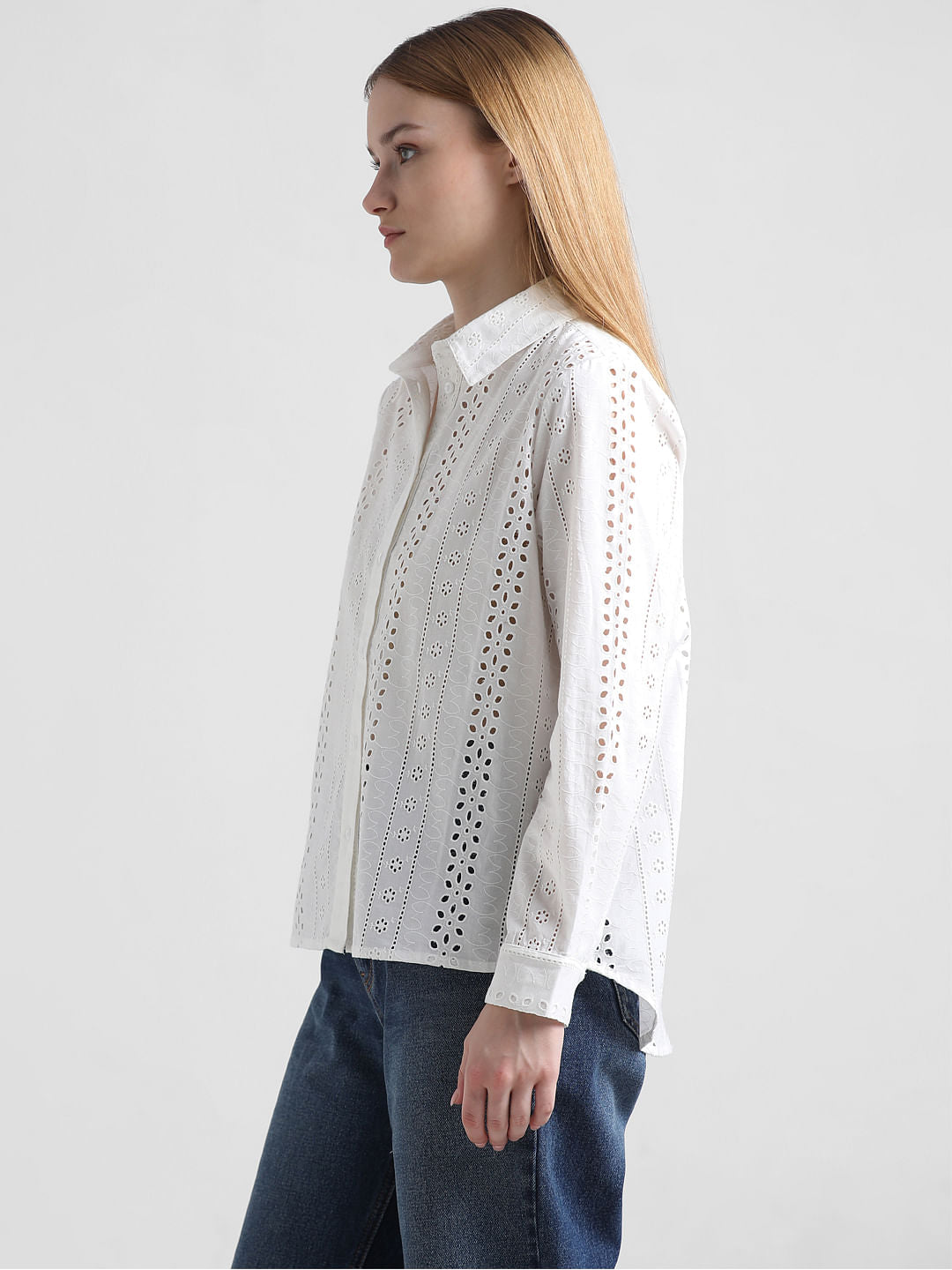 White Schiffli Detail Shirt