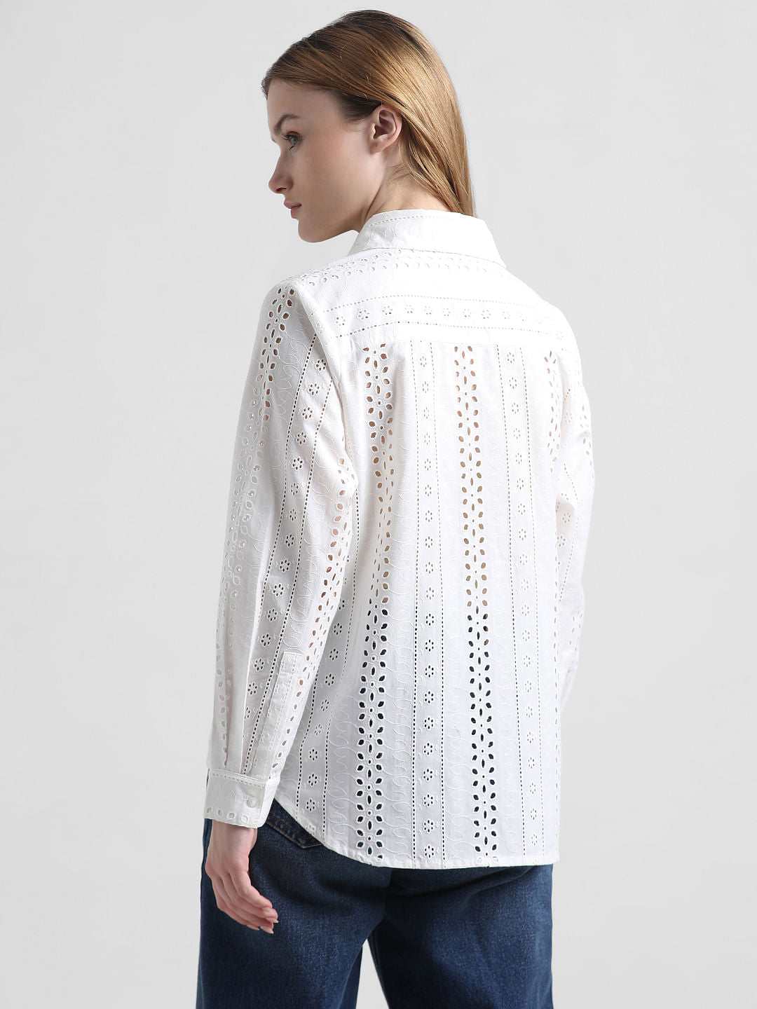 White Schiffli Detail Shirt