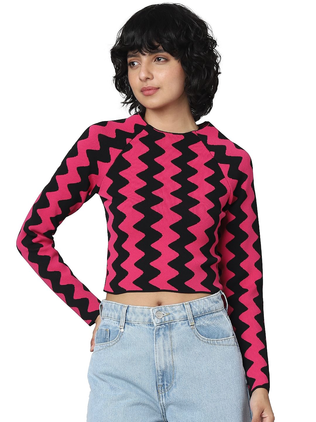 Black & Pink Cropped Pullover