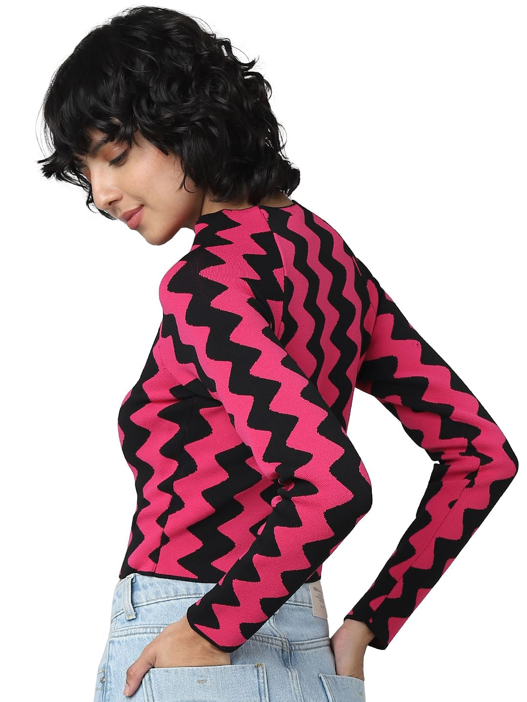 Black & Pink Cropped Pullover