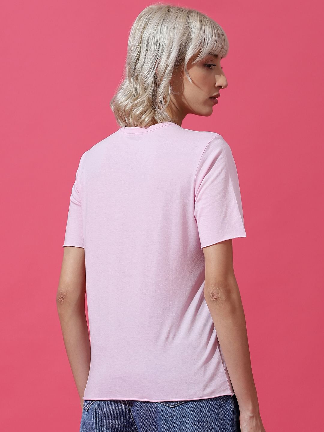 Pink Printed Washed T-Shirt