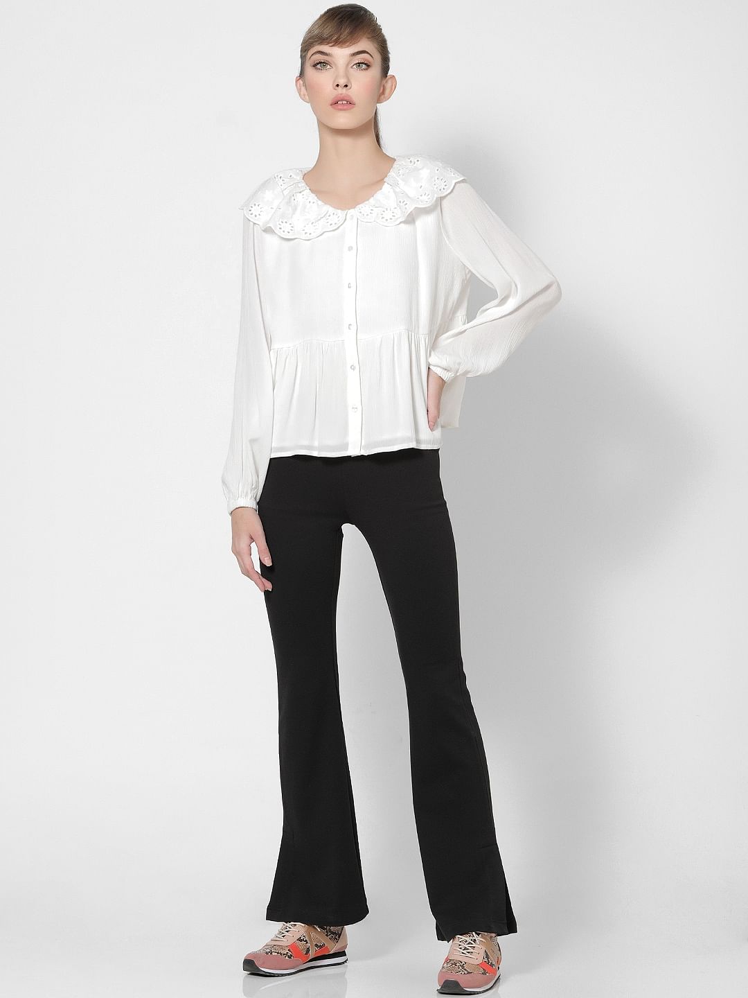 White Schiffli Collared Shirt