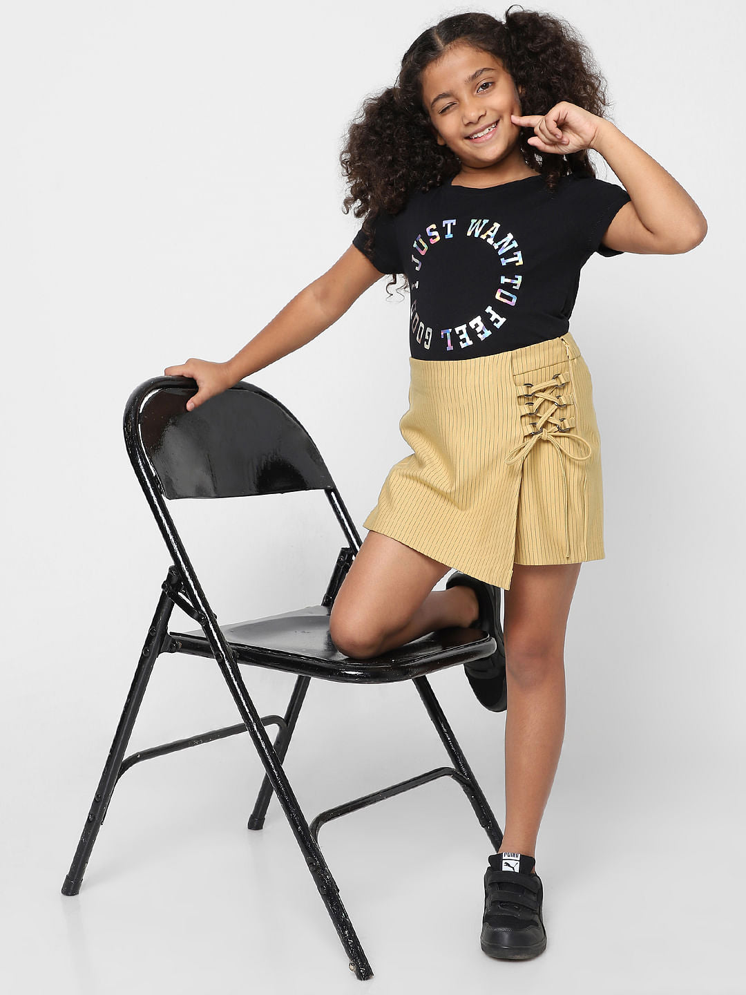 Girls Yellow Striped Skorts