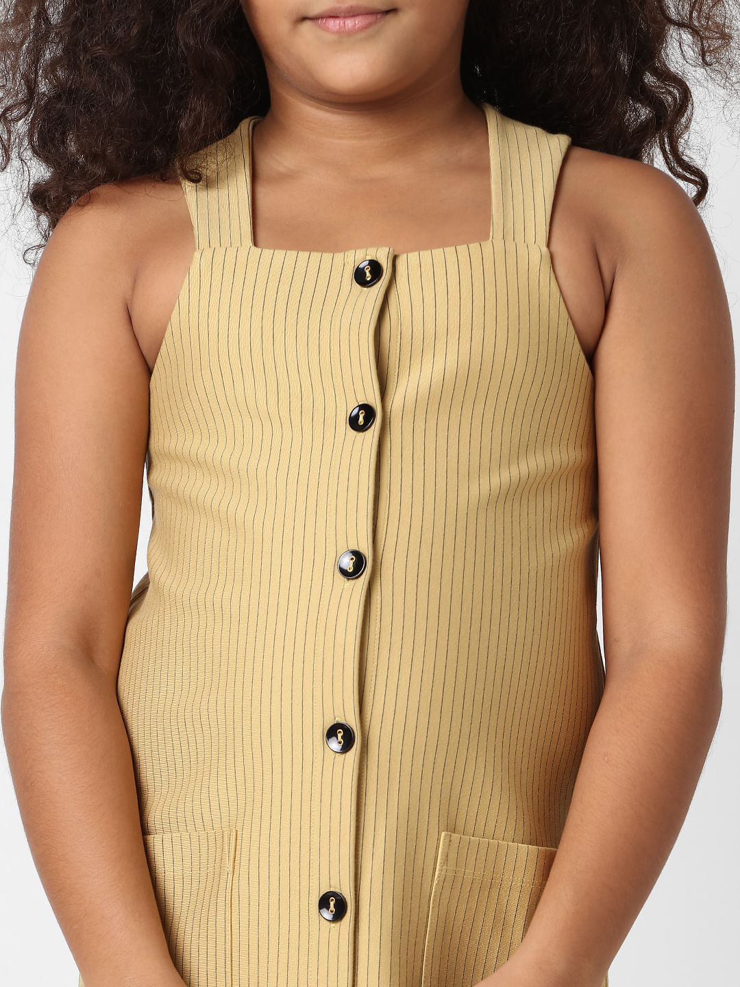 Girls Yellow Striped Button Down Dress