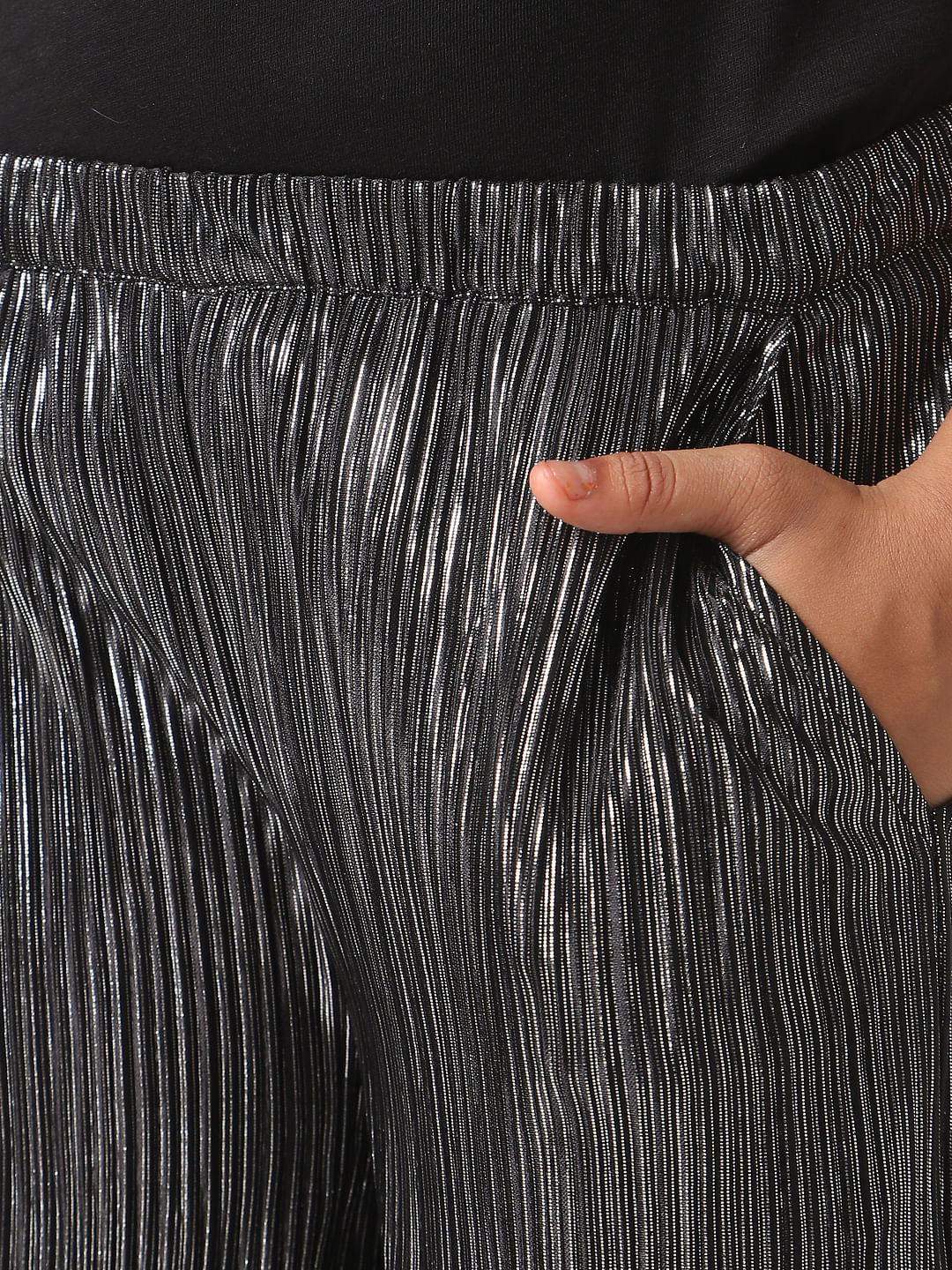 Girls Black Wide Leg Pleated Co-Ord Pants