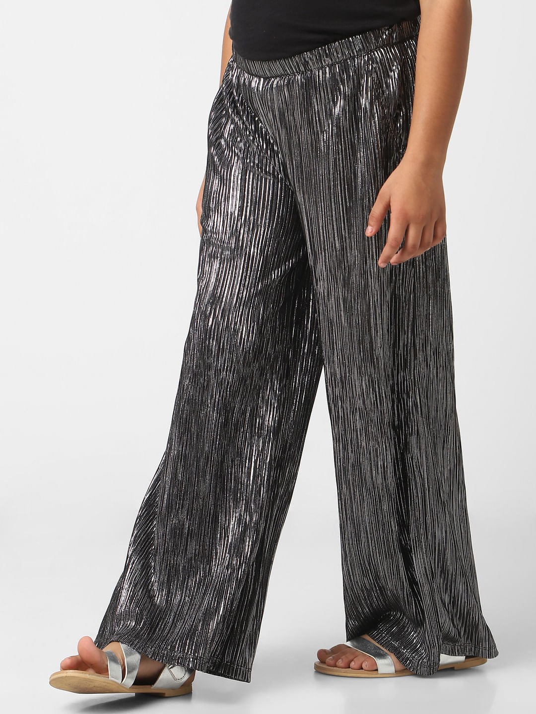 Girls Black Wide Leg Pleated Co-Ord Pants