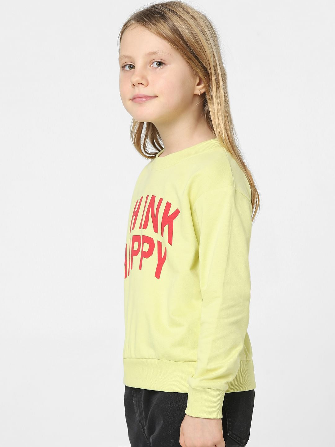 Girls Green Typographic Print Sweatshirt