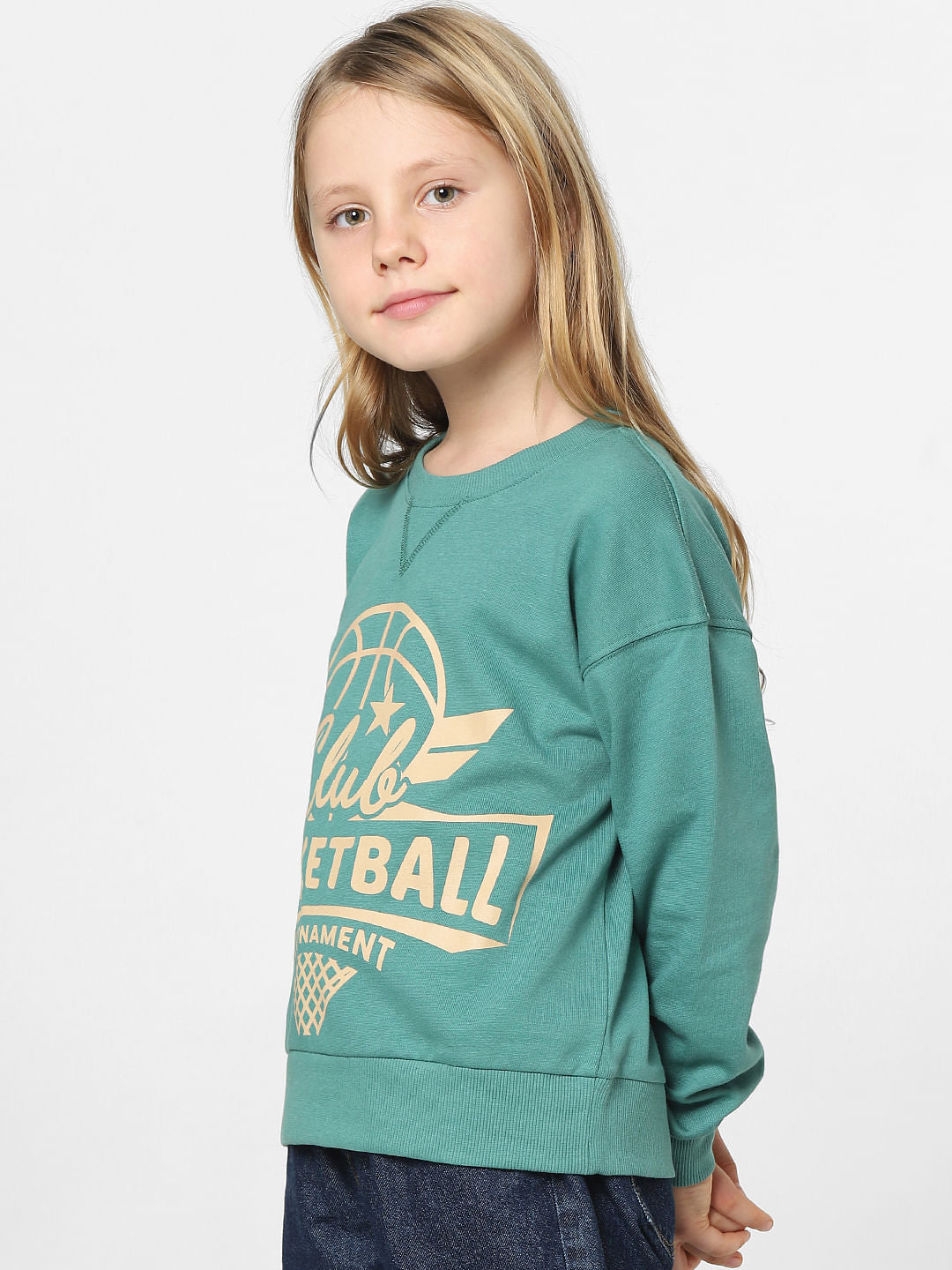 Girls Green Typographic Print Sweatshirt