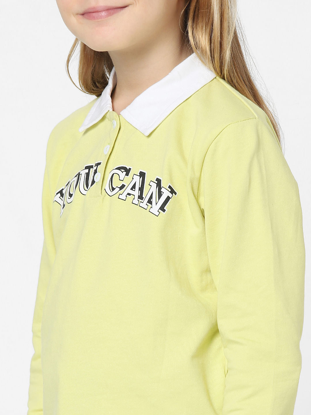 Girls Green Printed Polo Neck T-Shirt