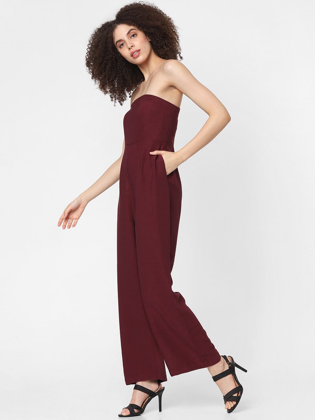 Maroon Off-Shoulder Jumpsuit