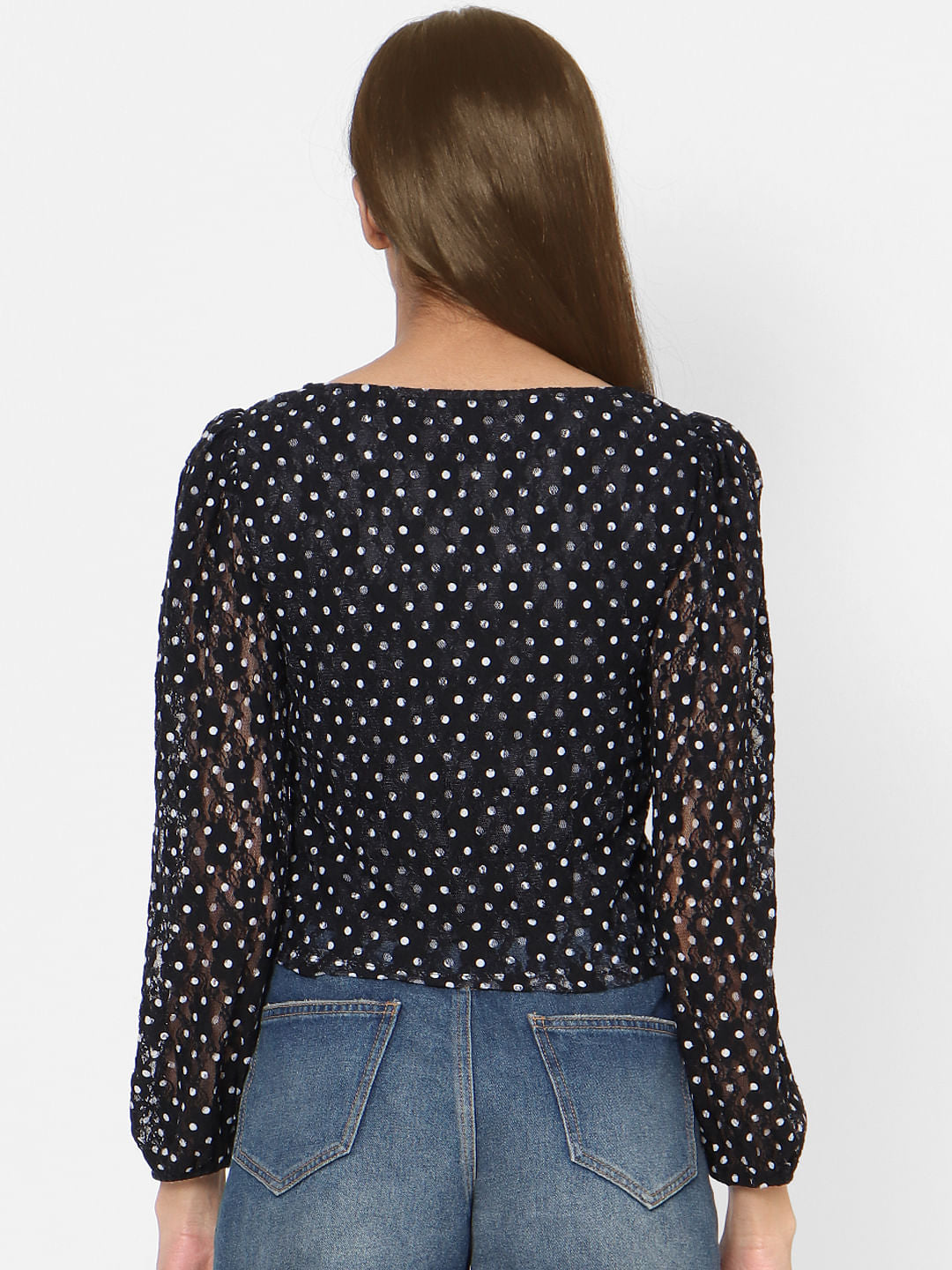 Black Dotted Sweetheart Neck Top