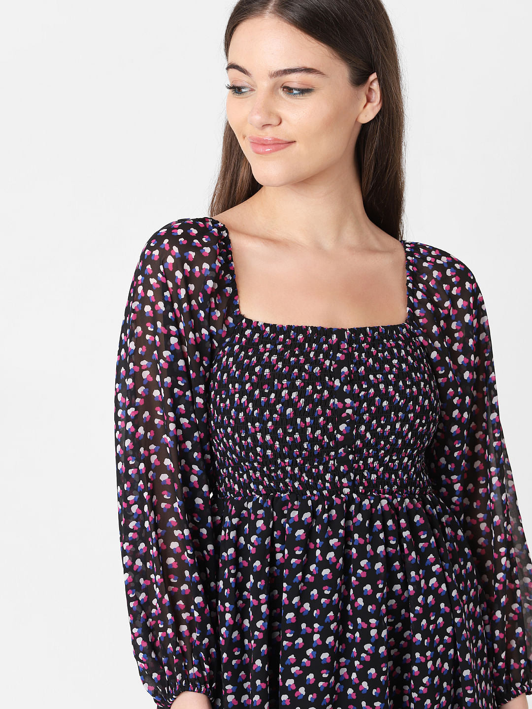 Blue Off Shoulder Printed Dress