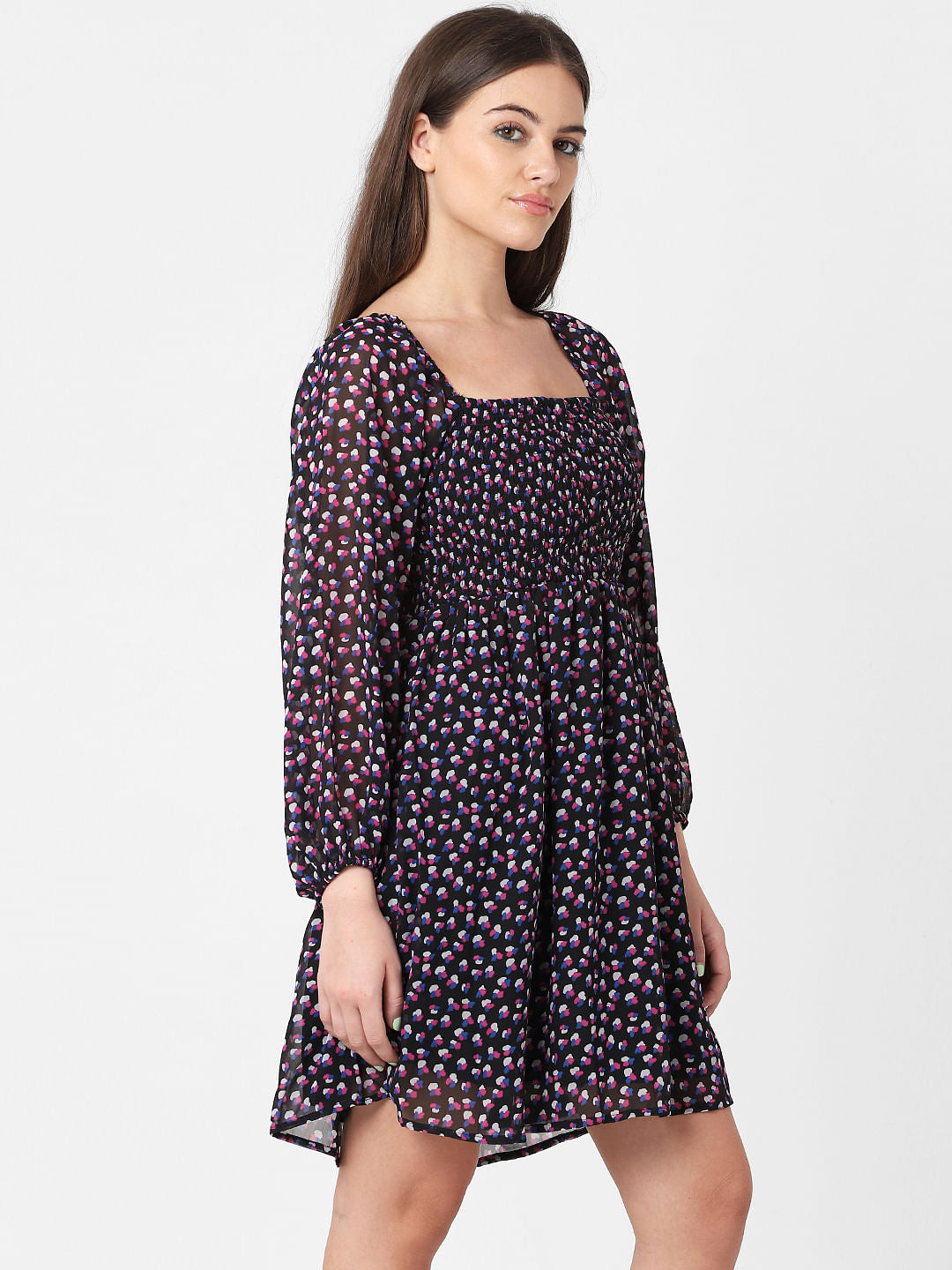 Blue Off Shoulder Printed Dress