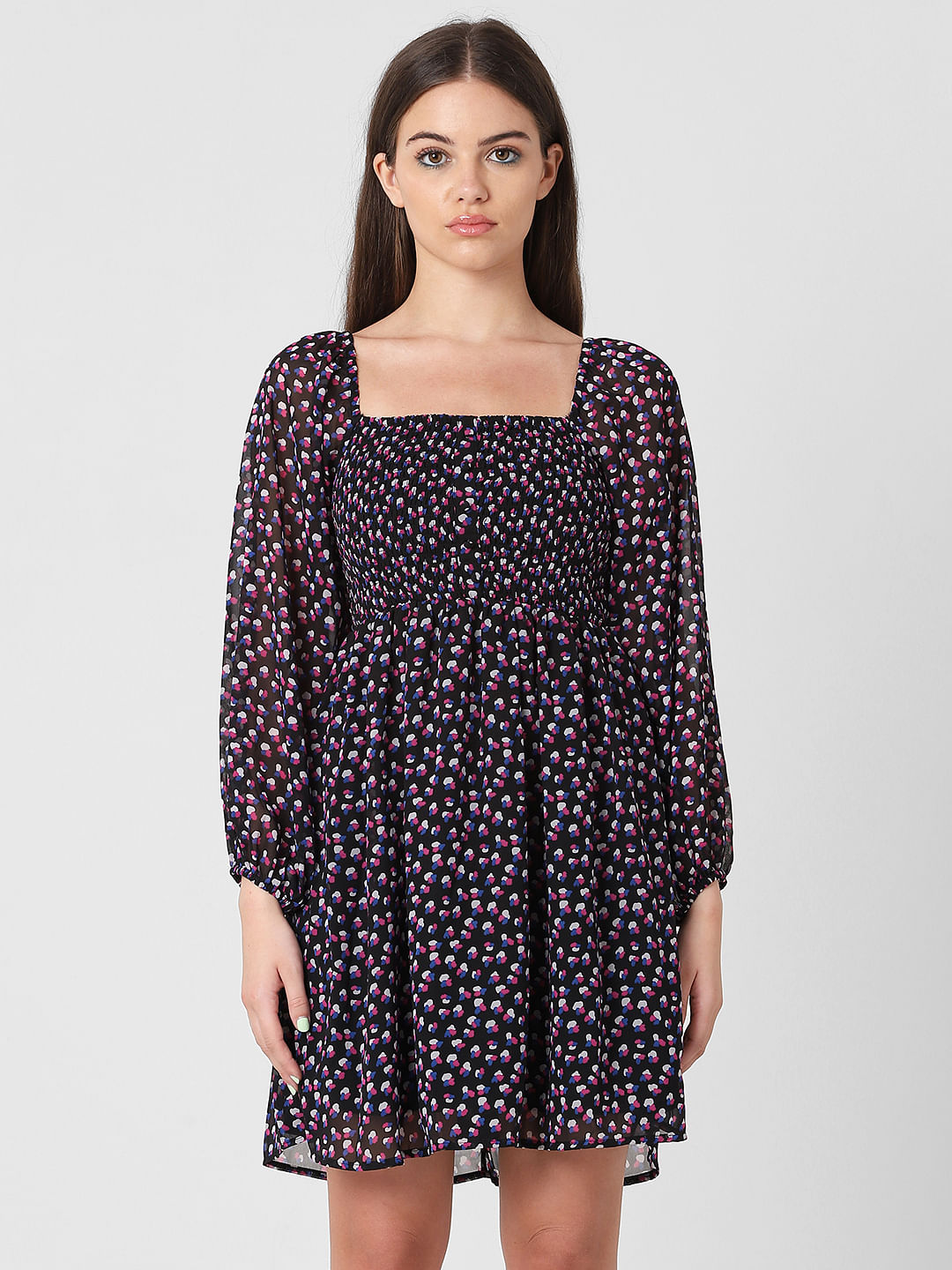 Blue Off Shoulder Printed Dress