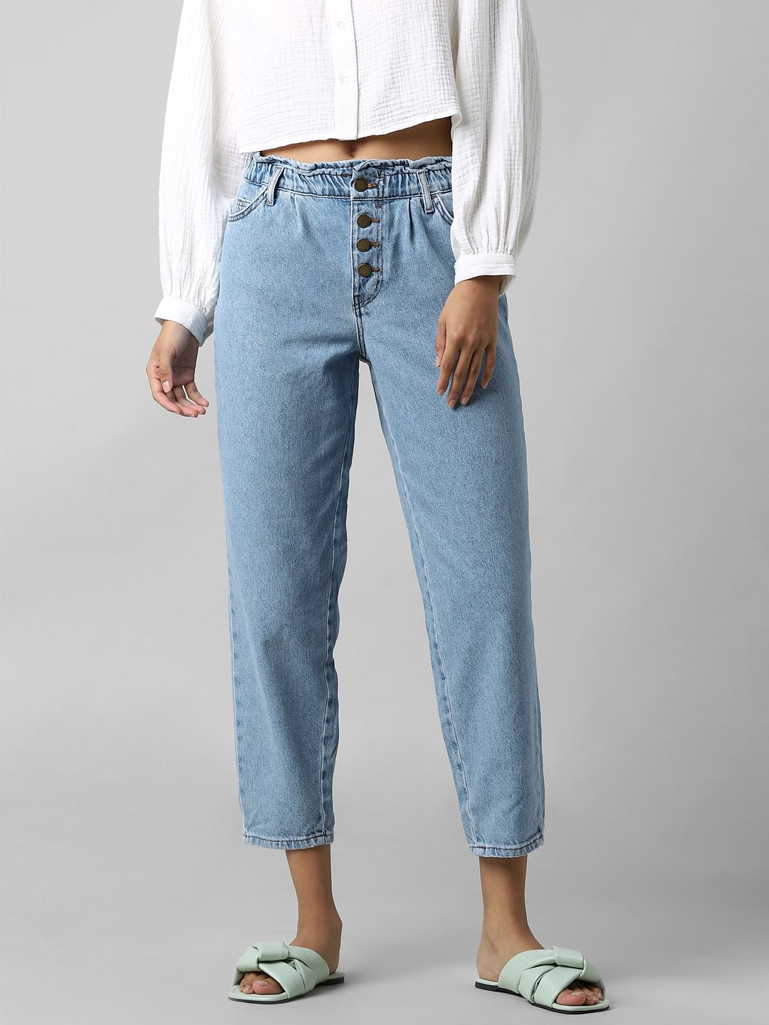 Blue High Rise Paperbag Baggy Jeans