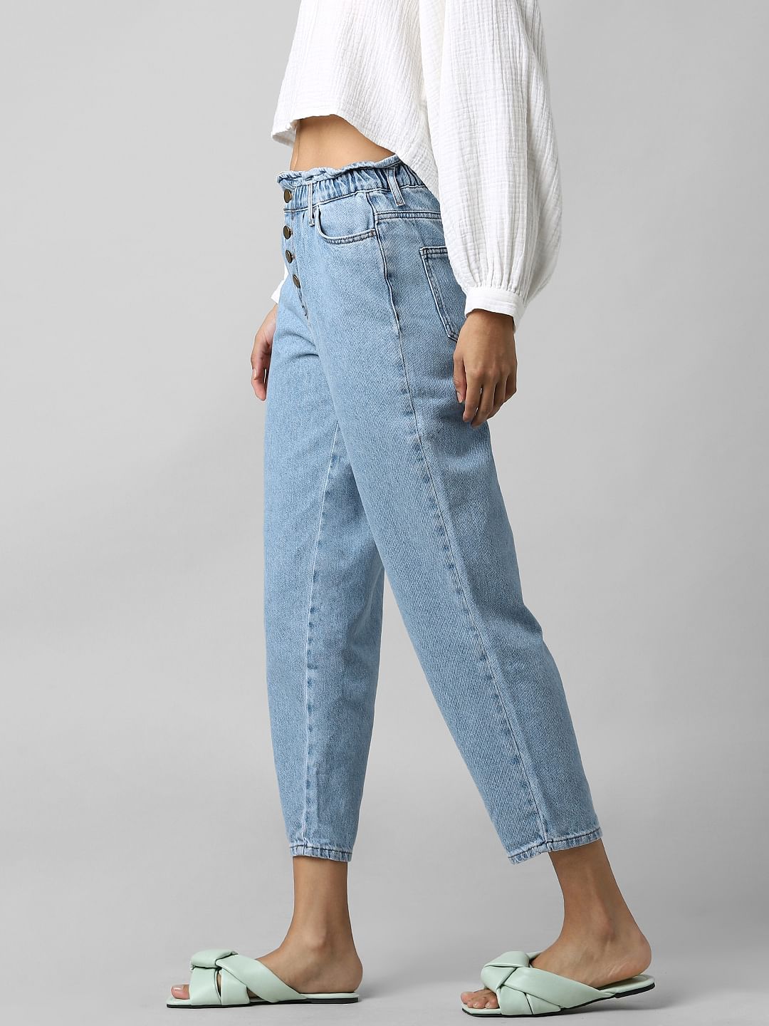 Blue High Rise Paperbag Baggy Jeans