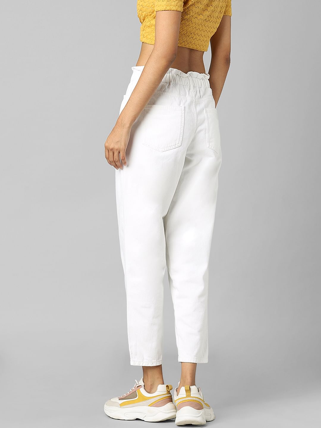 White High Rise Paperbag Baggy Jeans