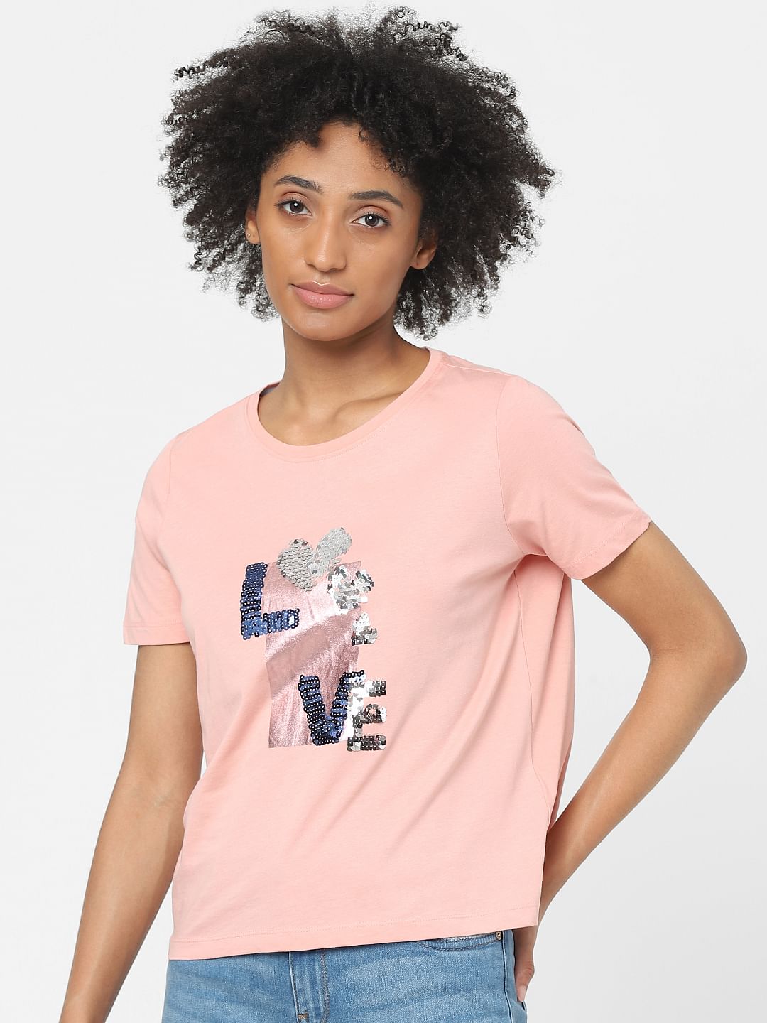 Pink Sequin Print T-Shirt
