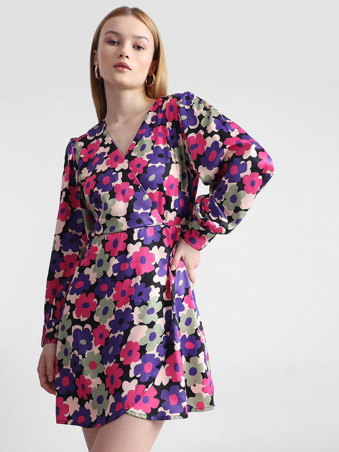 Purple Floral Print Mini Dress