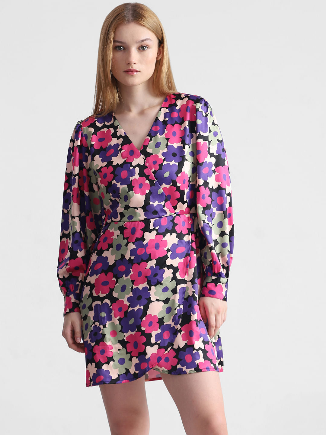 Purple Floral Print Mini Dress