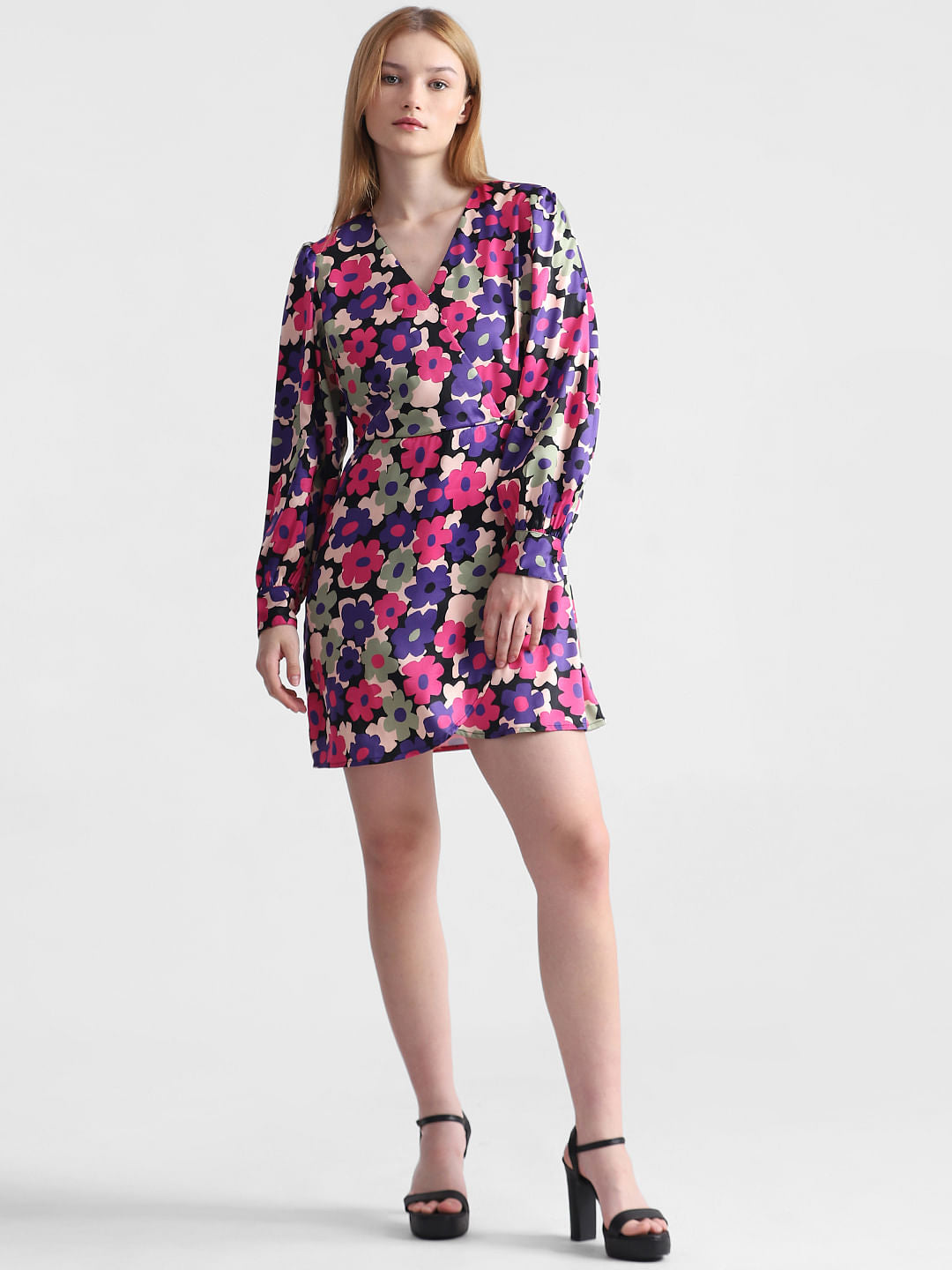 Purple Floral Print Mini Dress