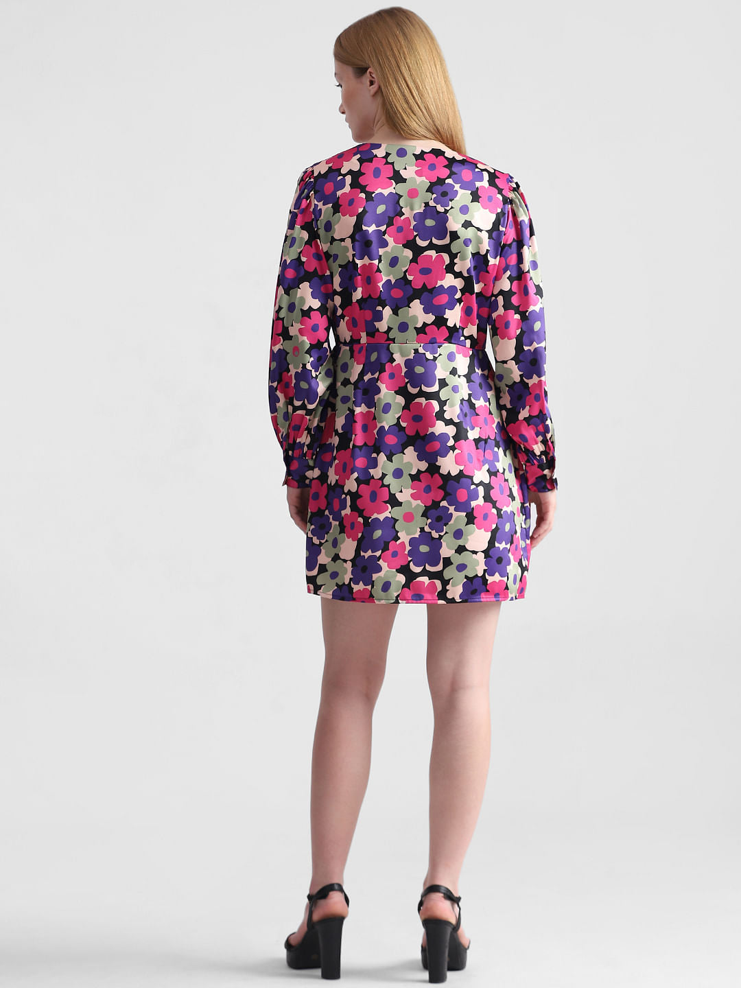 Purple Floral Print Mini Dress