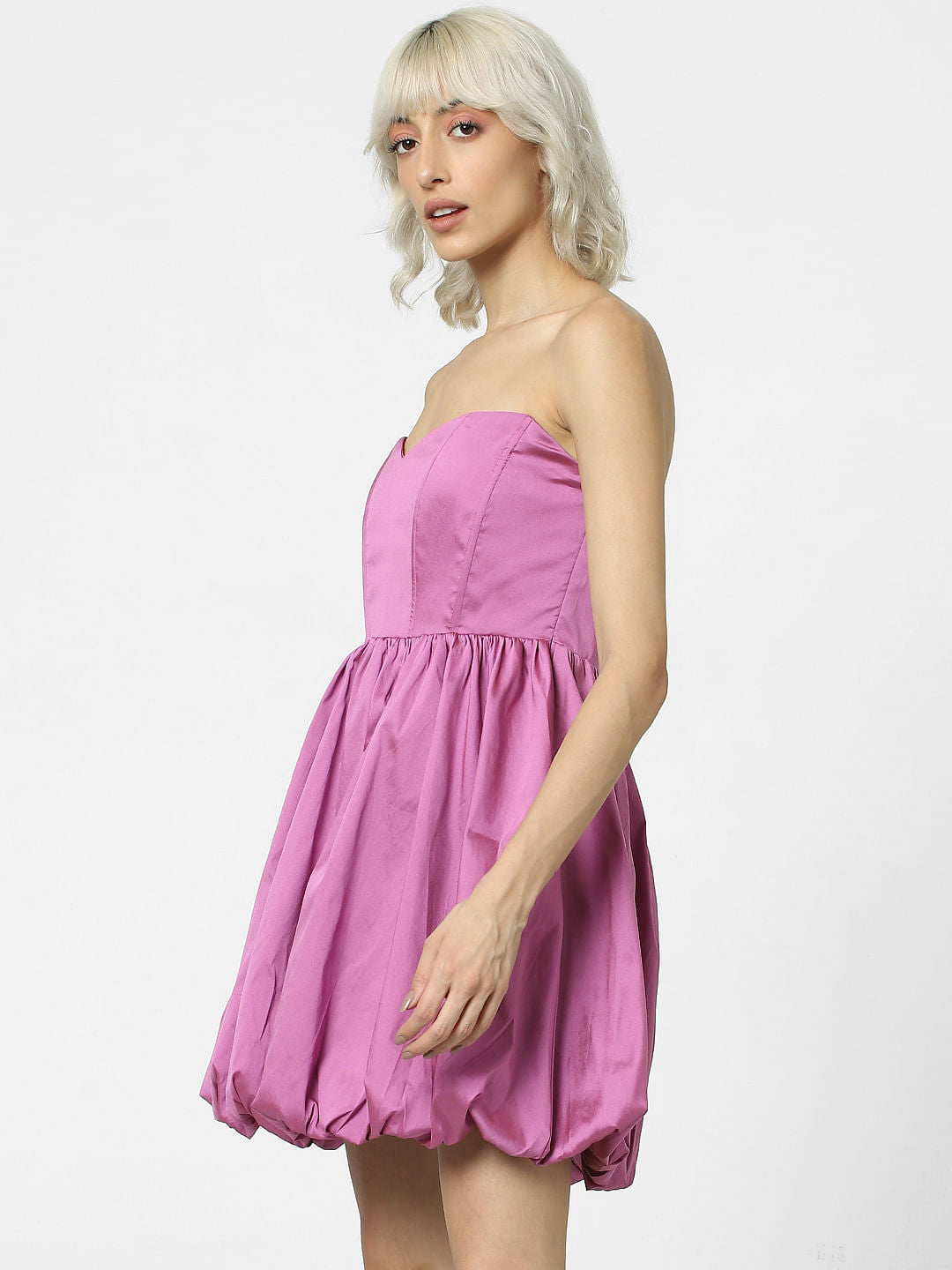 Purple Balloon Off-Shoulder Dress