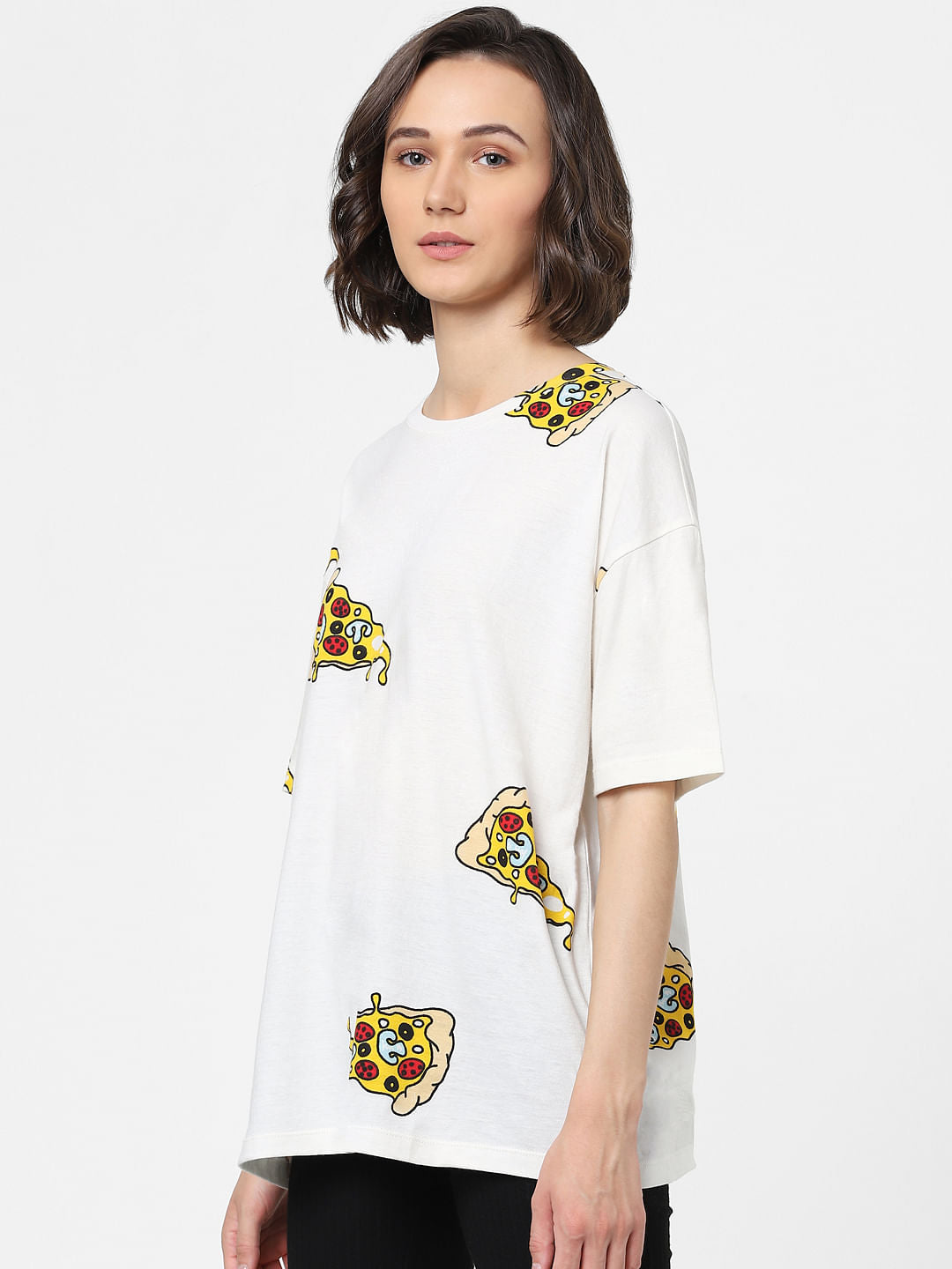 White Pizza Graphic Print T-Shirt
