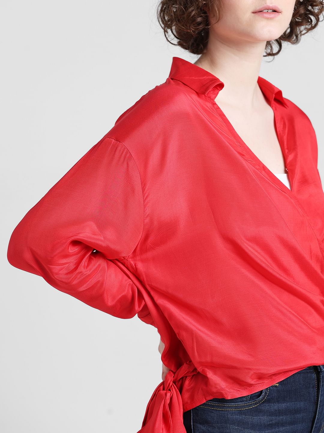 Red Satin Wrap Top