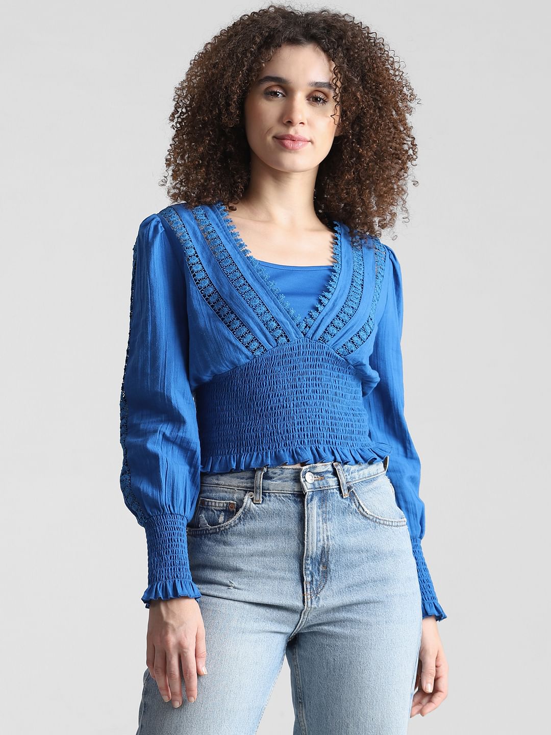 Blue Lace Cotton Top