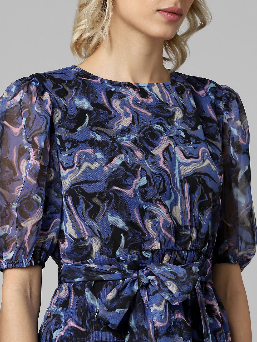 Blue Abstract Print Mini Dress