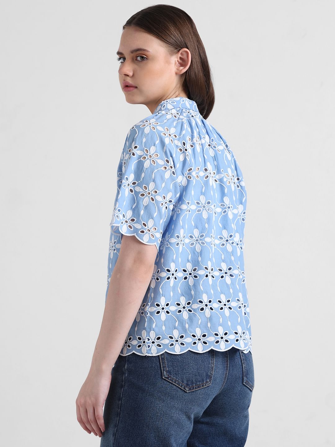 Blue Cut-Work Embroidery Shirt