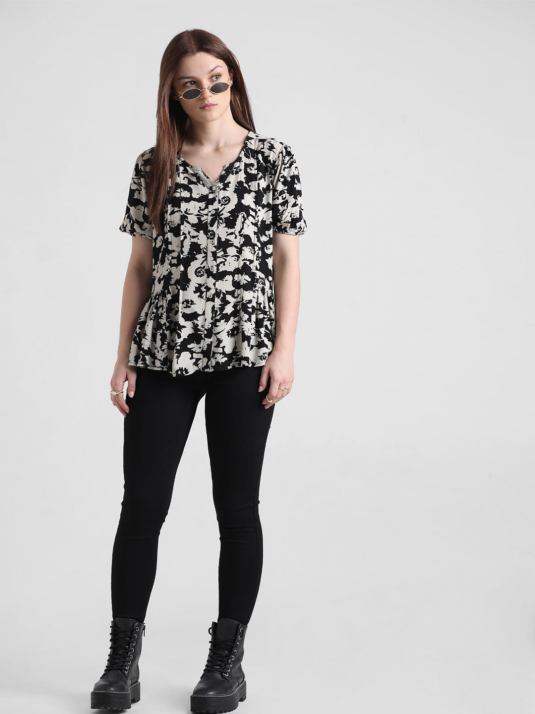 Black Floral Print Top