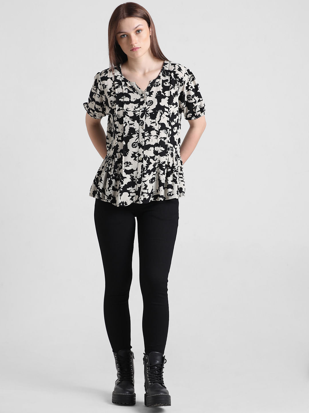 Black Floral Print Top