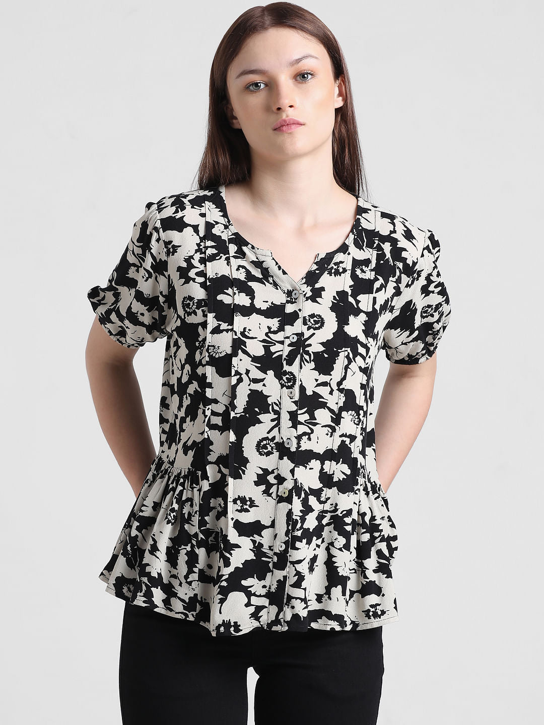 Black Floral Print Top