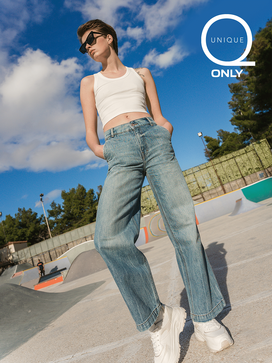 Unique Light Blue Mid Rise Wide Leg Jeans