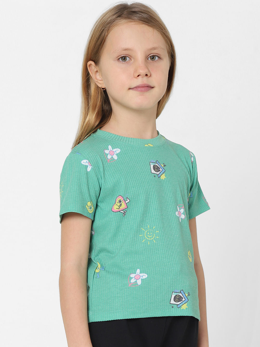 Green Graphic Print Ribbed T-Shirt