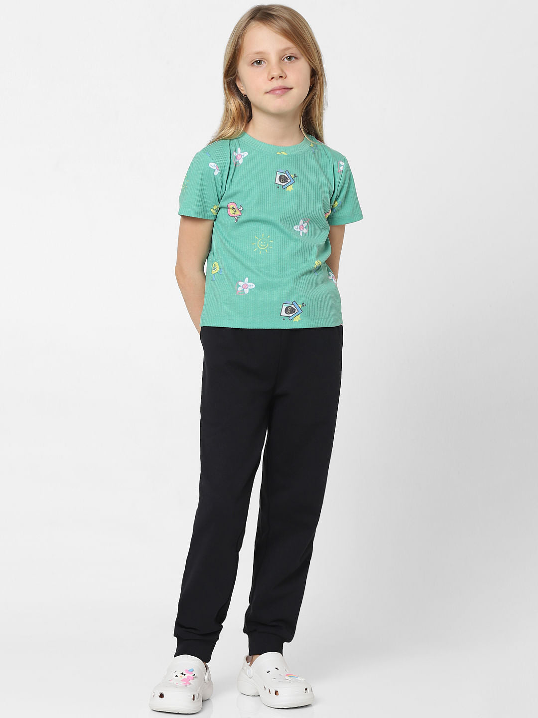 Green Graphic Print Ribbed T-Shirt