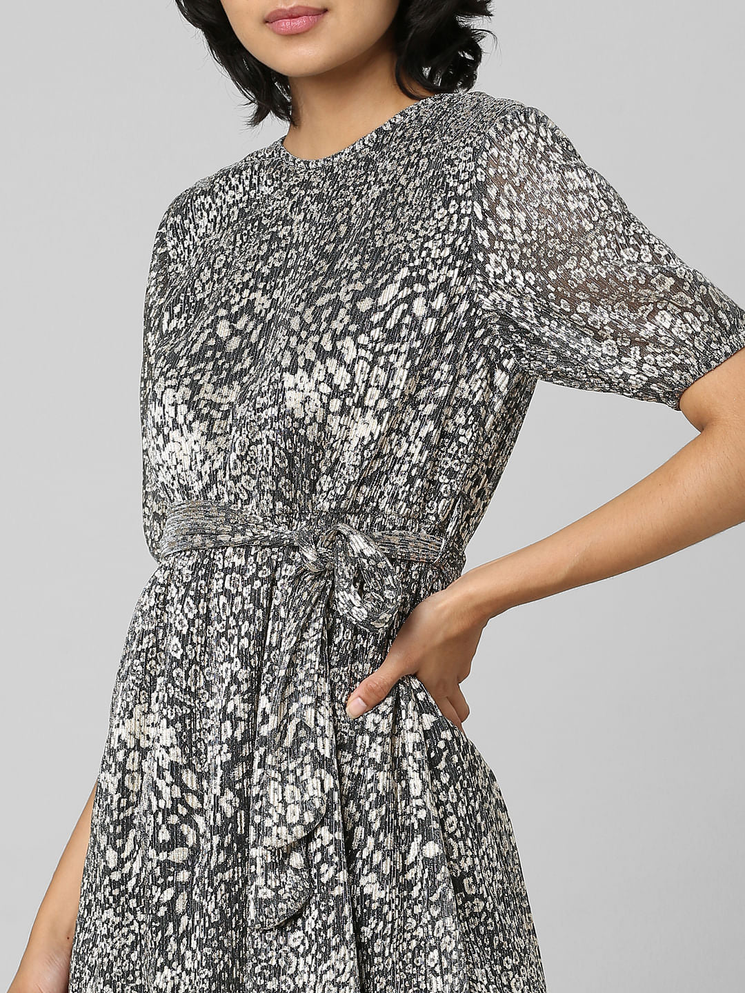 Dark Beige Printed Fit & Flare Dress