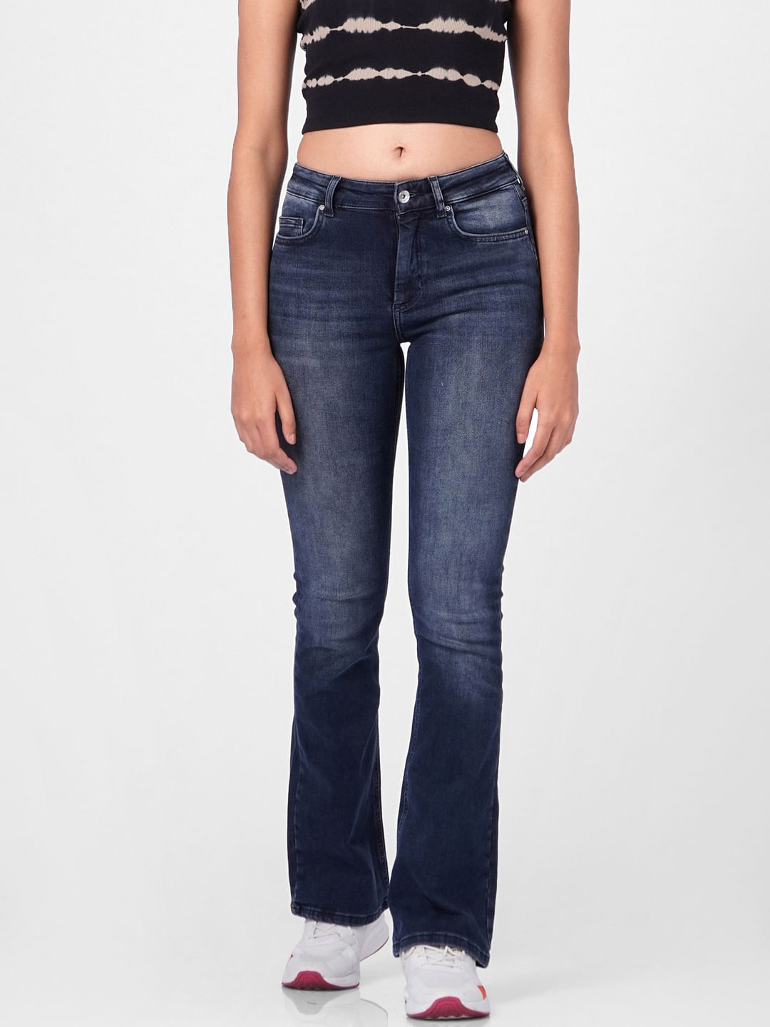 Blue Mid Rise Flared Jeans