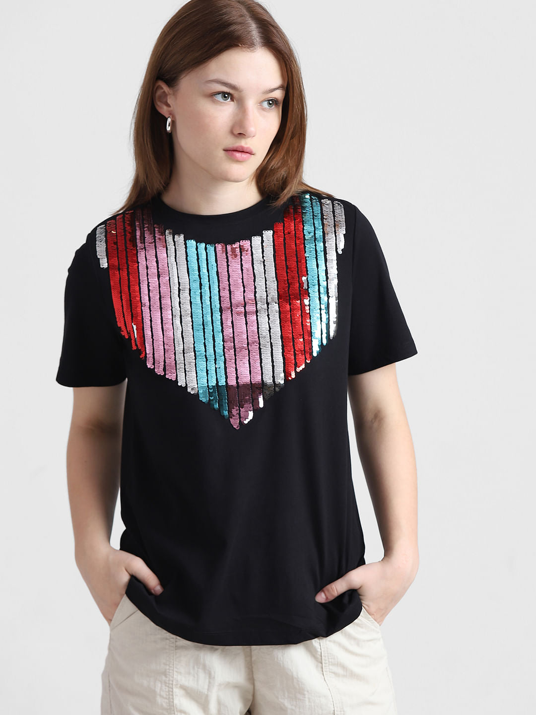 Black Sequinned T-Shirt