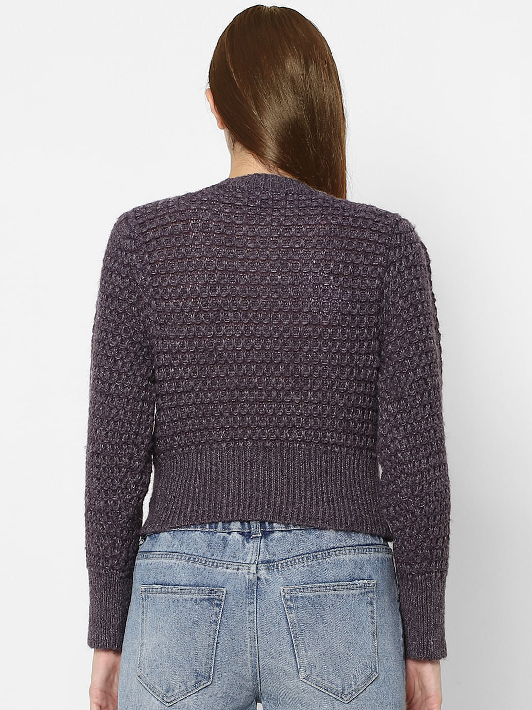 Purple Cropped Knit Pullover