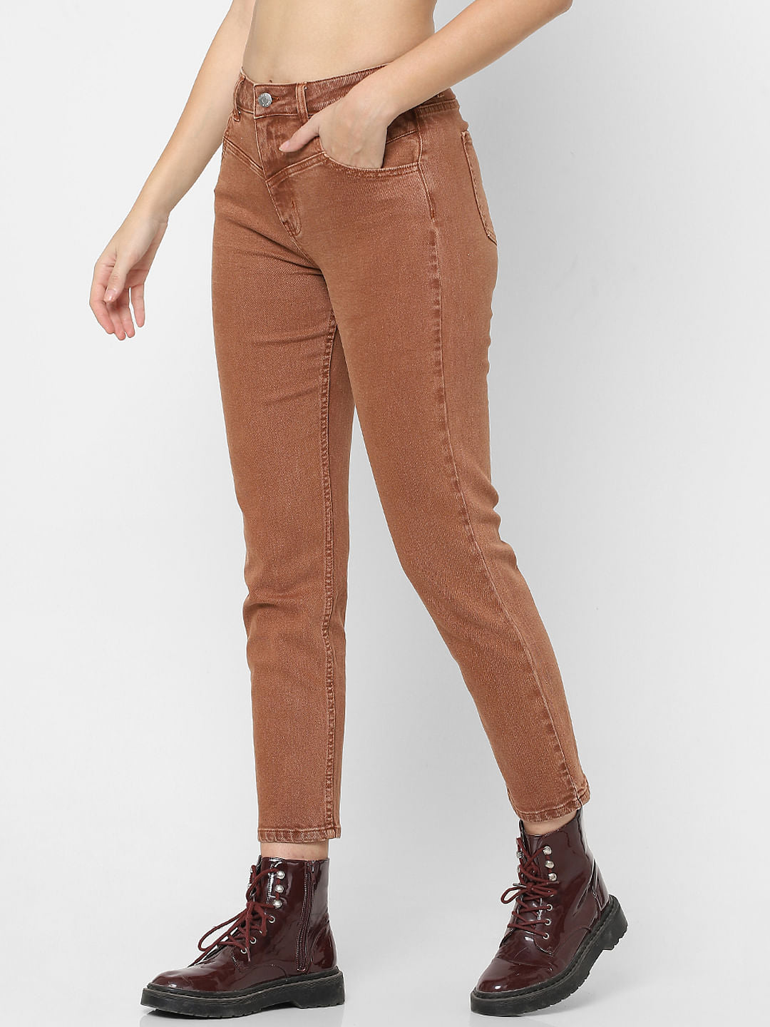 Brown High Rise Straight Jeans
